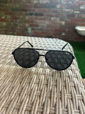 Quay Australia Black Aviator Sunglasses with Dark Lenses